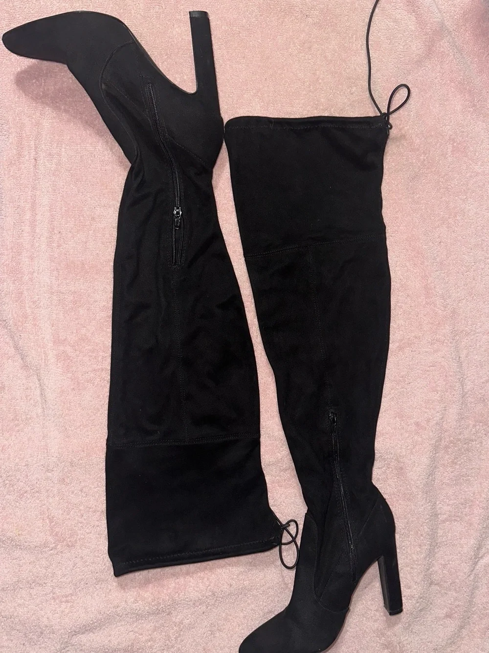 Shoe Dazzle Black Suede-Look Over-the-Knee Heeled Boots